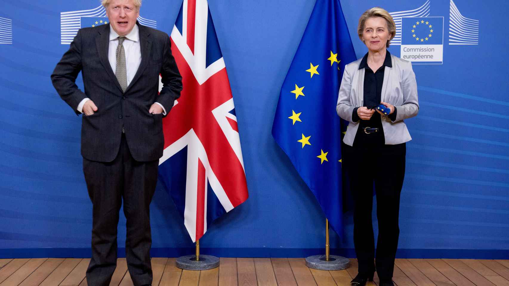 Boris Johnson y Ursula von der Leyen, antes de su reunión este miércoles en Bruselas