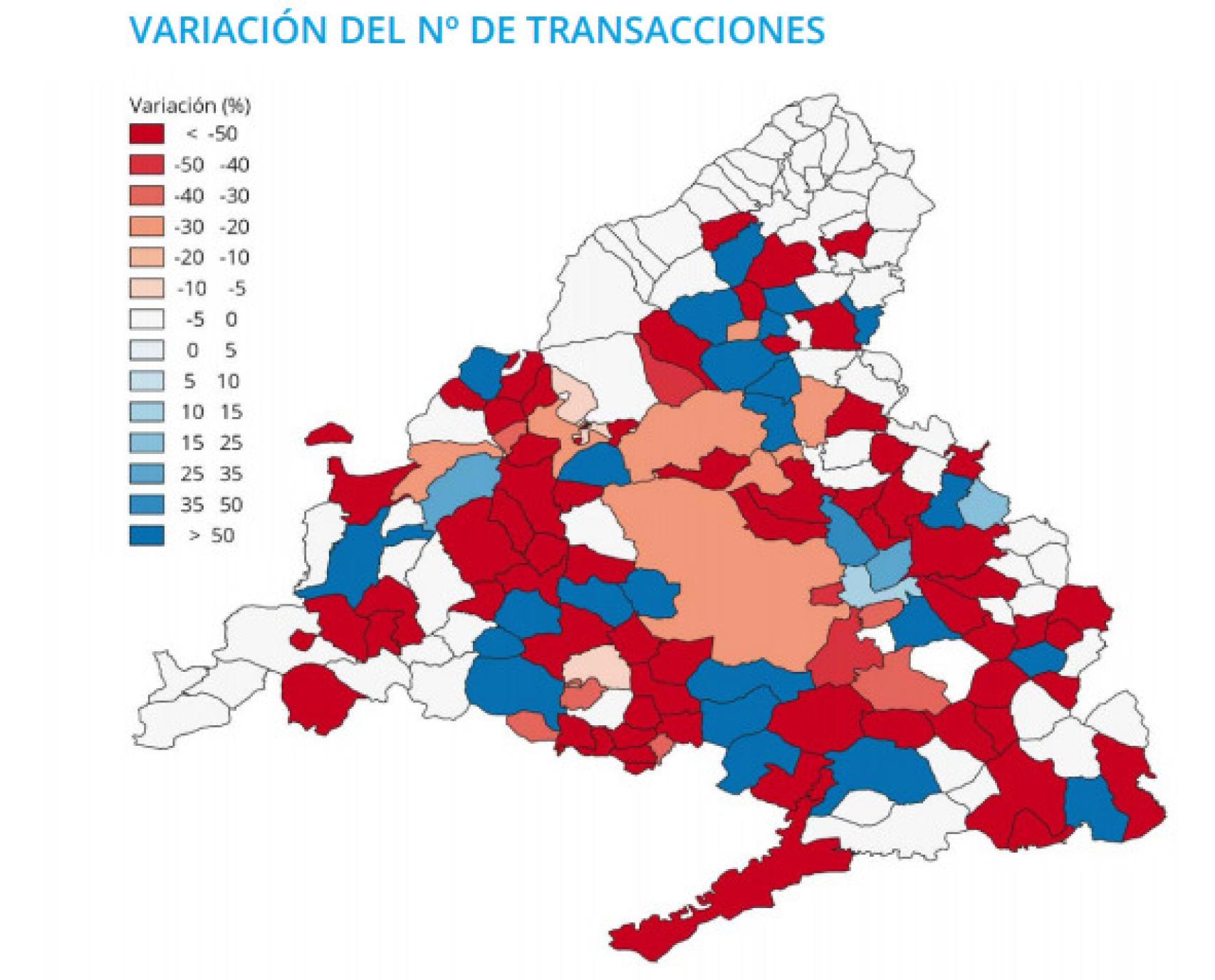 Variación de las transacciones de vivienda nueva en la Comunidad de Madrid.