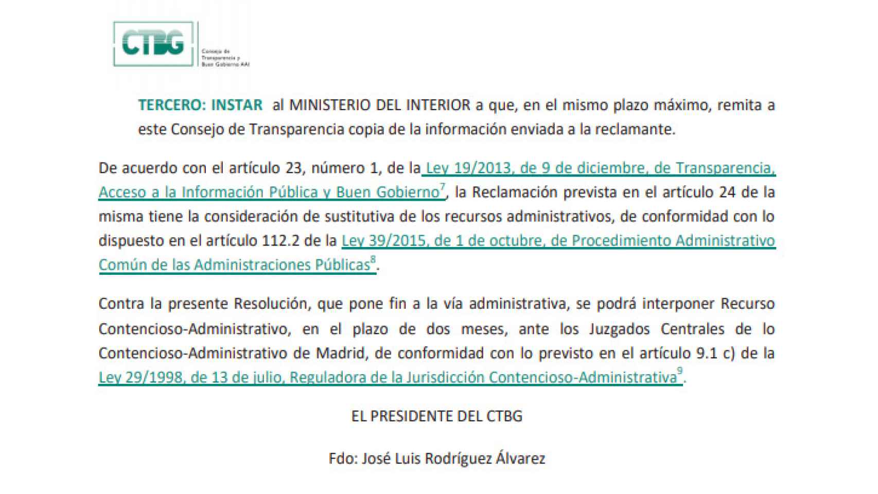 Extracto de la resolución de Transparencia sobre el caso de Nieto.