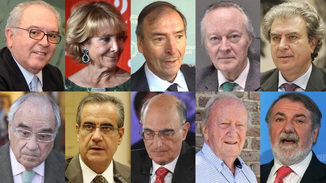 De izqda. a dcha.: Eduardo Serra, Esperanza Aguirre, Laborda, Piqué, César Antonio Molina, Martín Villa, Corbacho, García Vargas, Carlos Westendorp y Mayor Oreja.