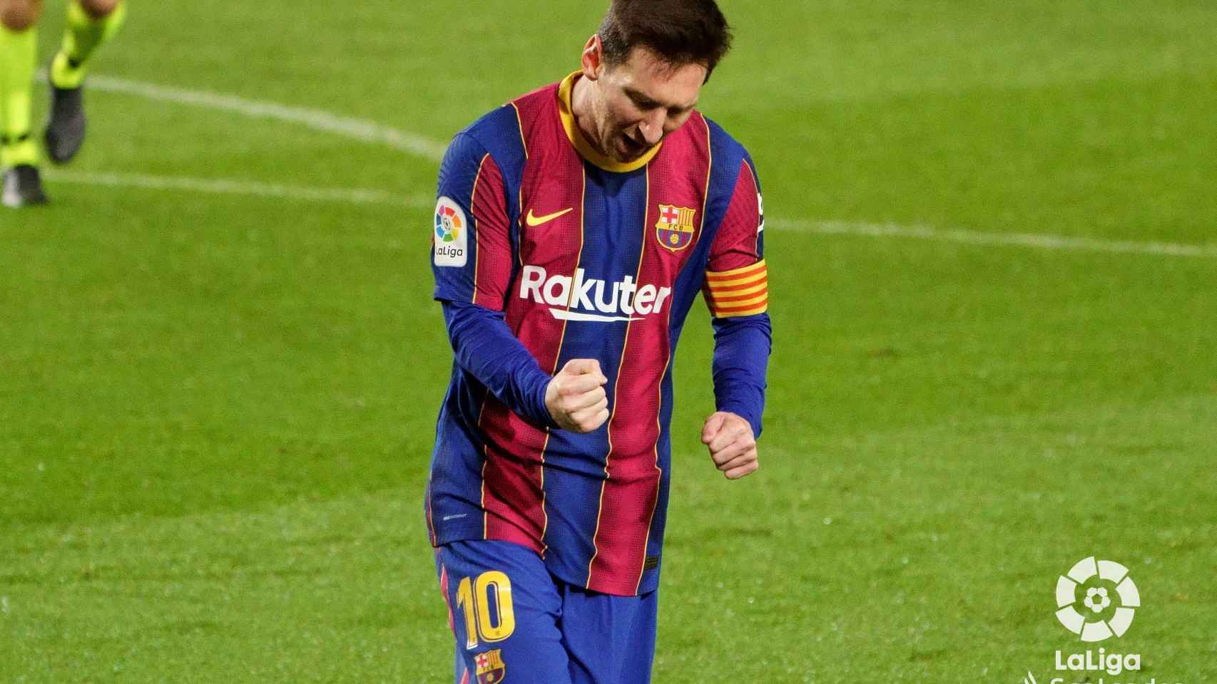 Messi celebra su gol ante el Levante