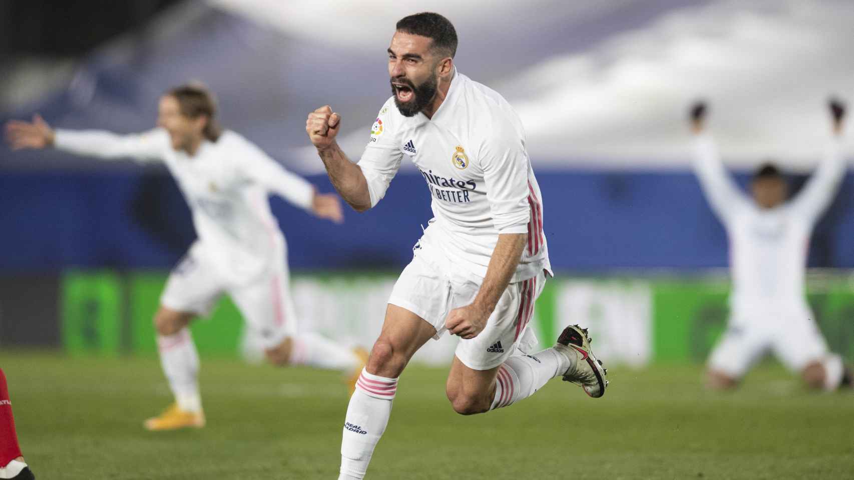 Dani Carvajal celebra su gol ante el Atlético de Madrid