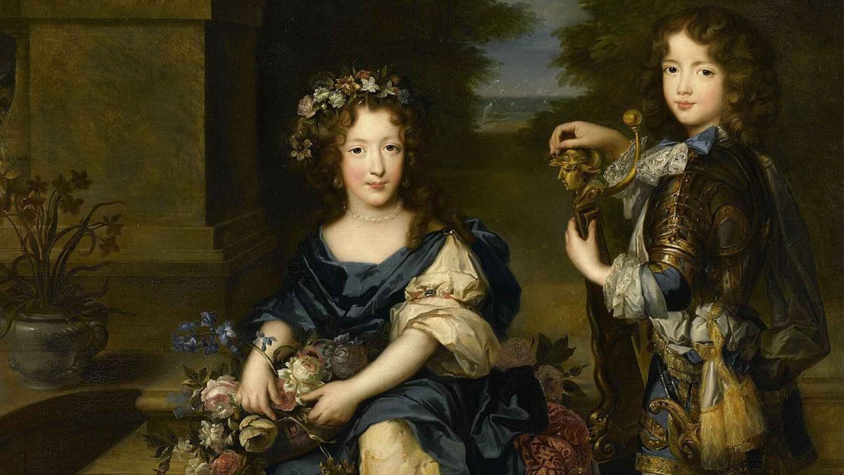 Luis, el conde Vermandois, en compañía de su hermana Mademoiselle de Blois.