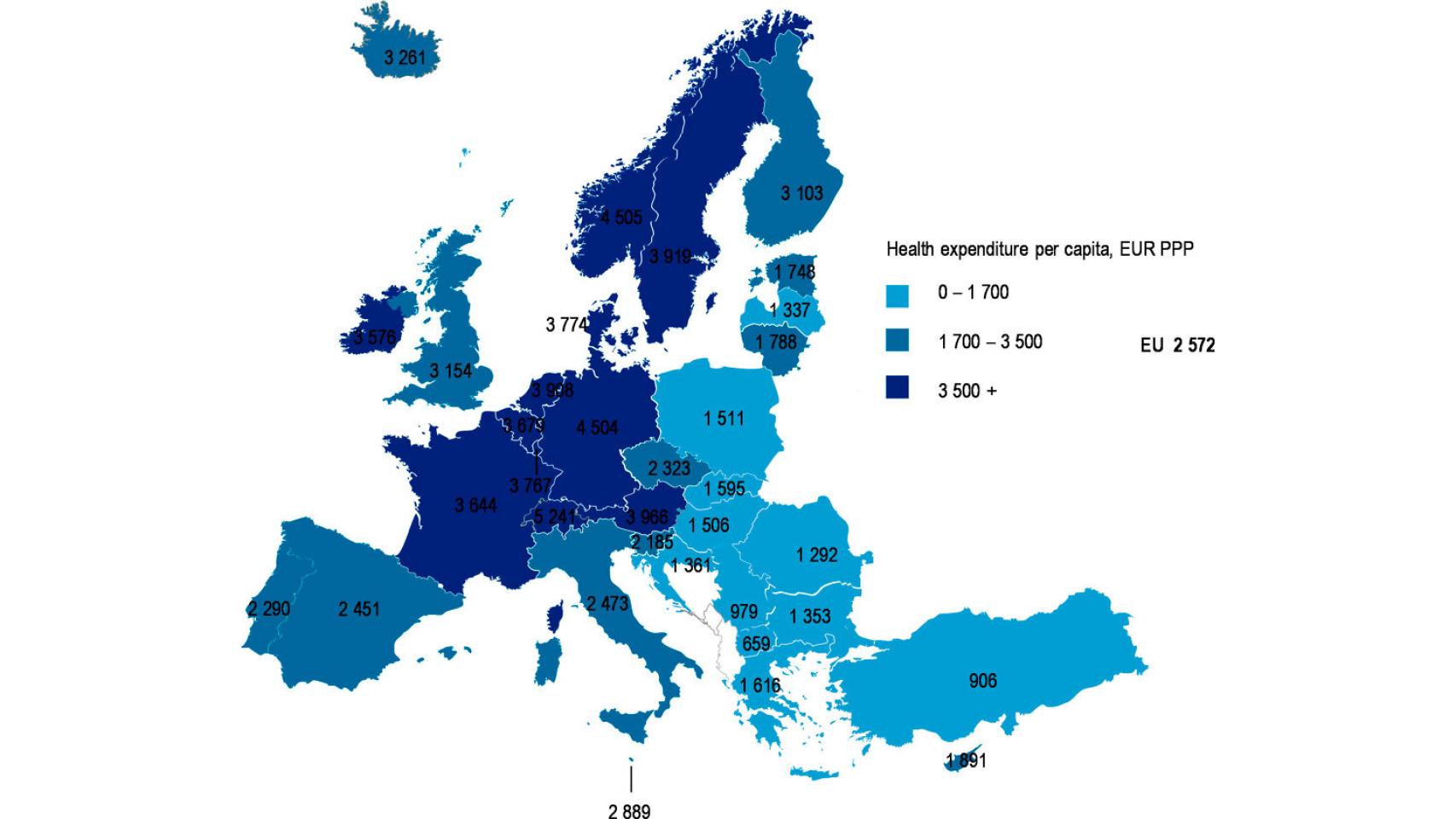Gasto sanitario per cápita. Fuente: OCDE.