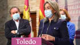 La alcaldesa de Toledo, Milagros Tolón, durante la rueda de prensa (Fotos: Ó. HUERTAS)