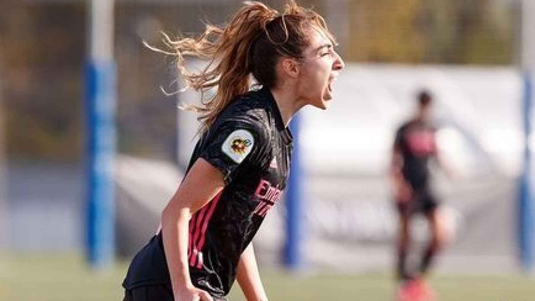 Olga Carmona celebra un gol con el Real Madrid Femenino en la Primera Iberdrola