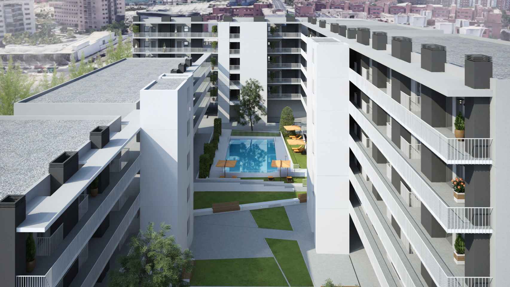 Imagen exterior de la primera promoción de viviendas industrializadas en altura de España que ha construido Tectum.