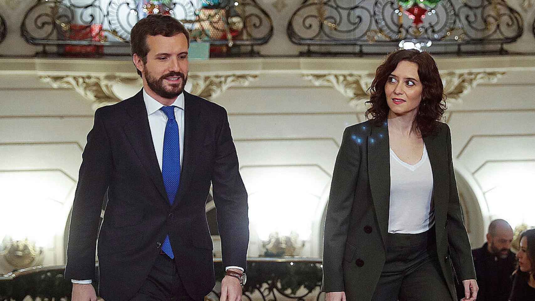 El presidente del PP, Pablo Casado, y la presidenta de la Comunidad de Madrid, Isabel Díaz Ayuso.