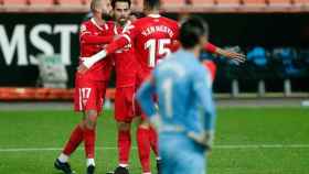 Celebración del gol de Suso, en el Valencia - Sevilla de la jornada 15 de La Liga