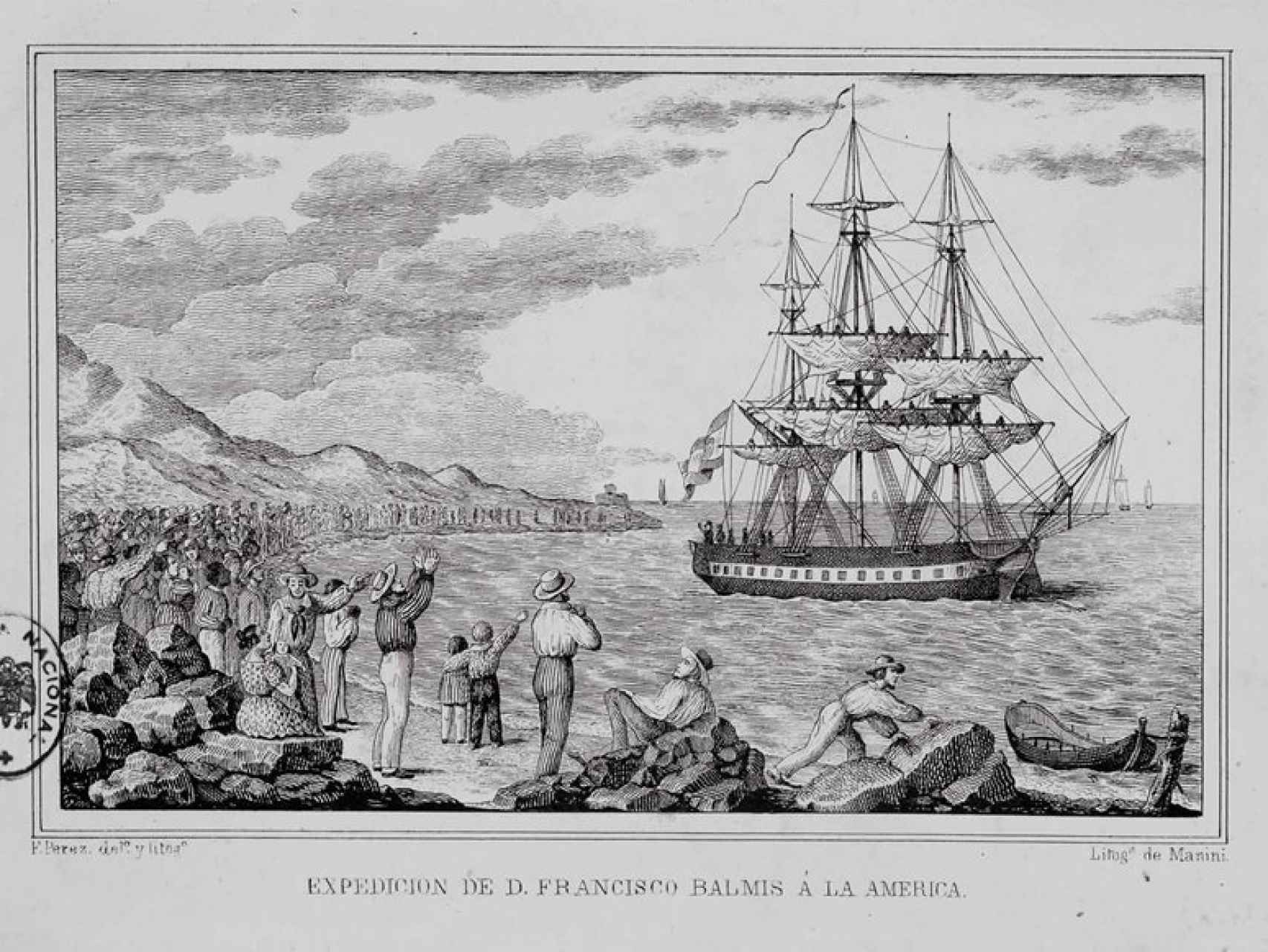 Grabado de la corbeta María Pita, que comandaba la Expedición Balmis.