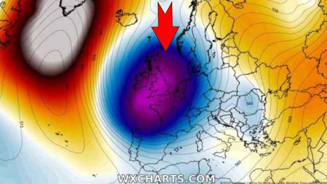 La posición de la borrasca el lunes 28 de diciembre. Severe-weather.eu.