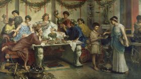 Representación de un banquete romano.