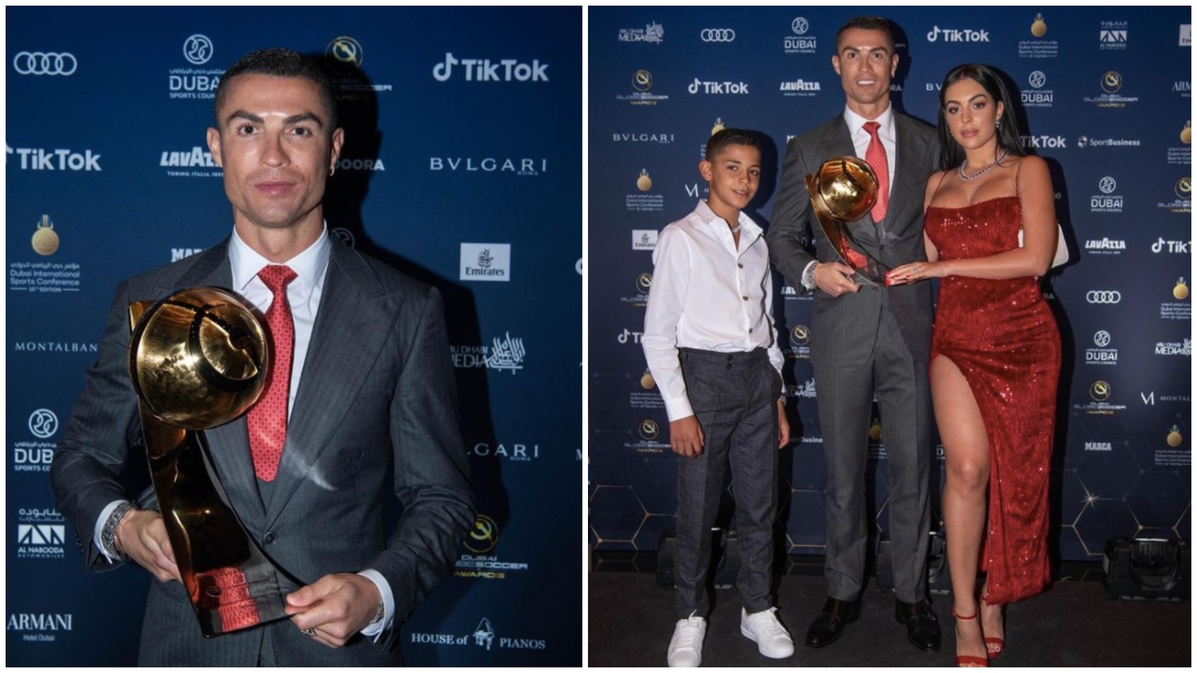 Cristiano Ronaldo y su familia, en la gala de los Globe Soccer Awards