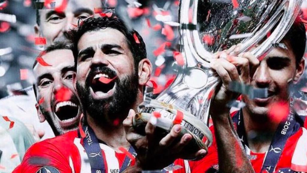 Diego Costa, durante la celebración de la Supercopa de Europa que ganó con el Atleti
