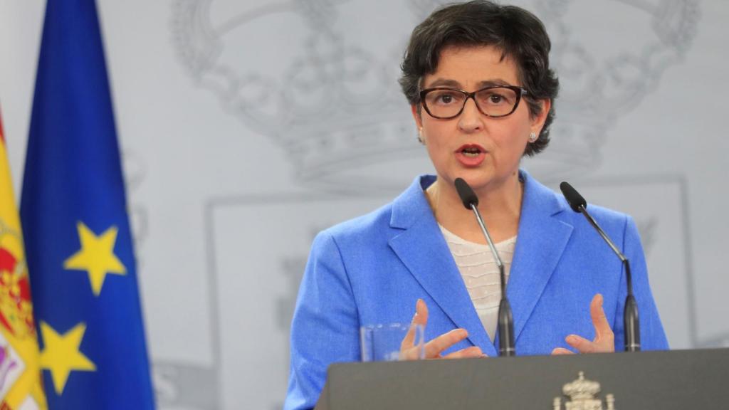 Arancha González Laya, este jueves durante su rueda de prensa en La Moncloa.