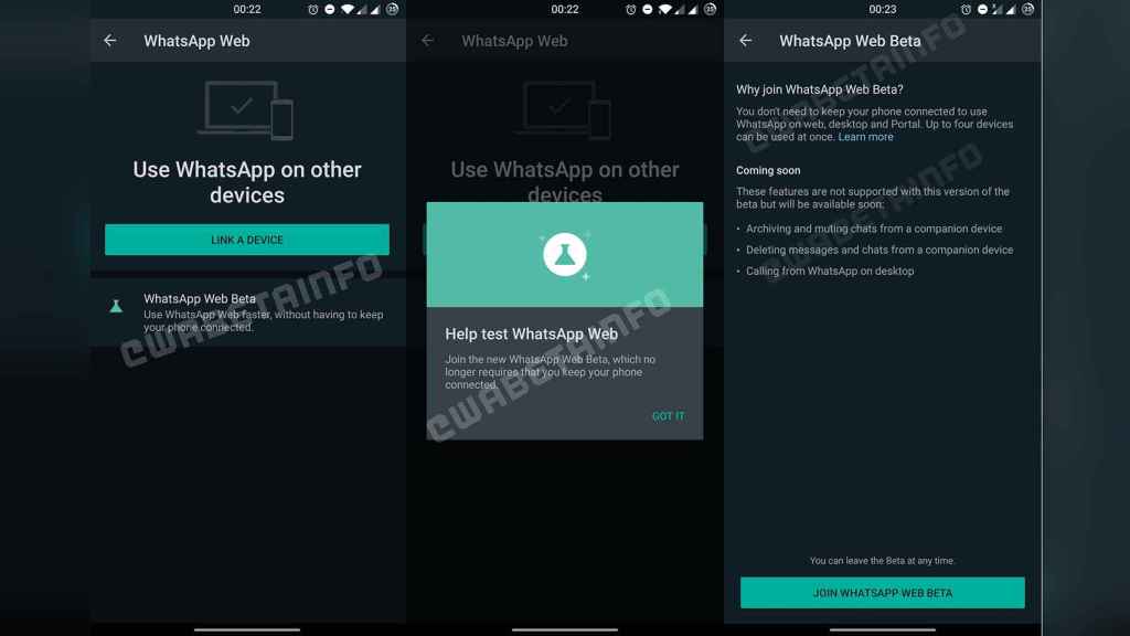 Interfaz de uso de WhatsApp multidispositivo.