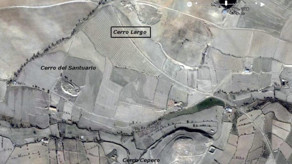 El oppidum de Basti y sus necrópolis desde una perspectiva aérea.
