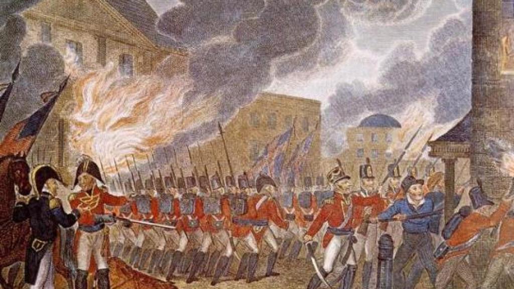 Grabado sobre el incendio de Washington en 1814.