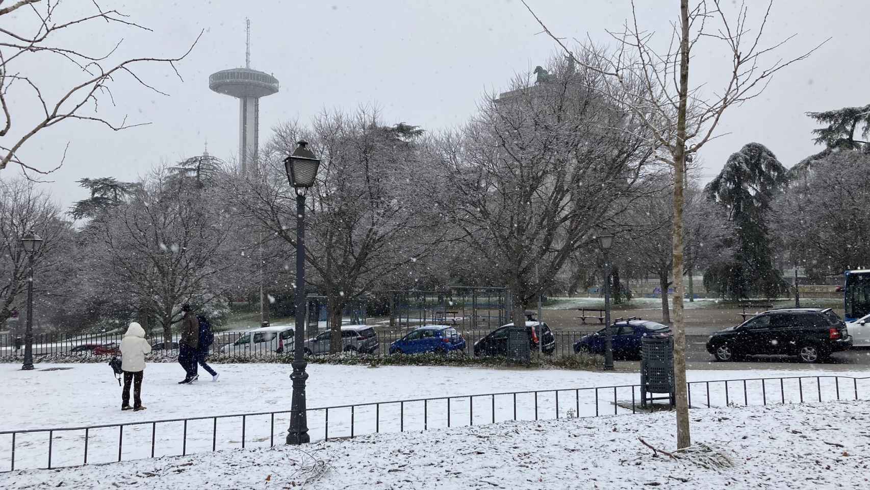 Imagen de la nieve en Madrid este jueves. Twitter