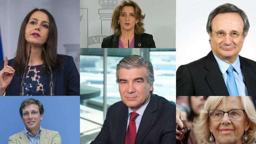 Inés Arrimadas, Teresa Ribera, Rafael Villaseca, José Luis Martínez Almeida, Francisco Reynés y Manuela Carmena.