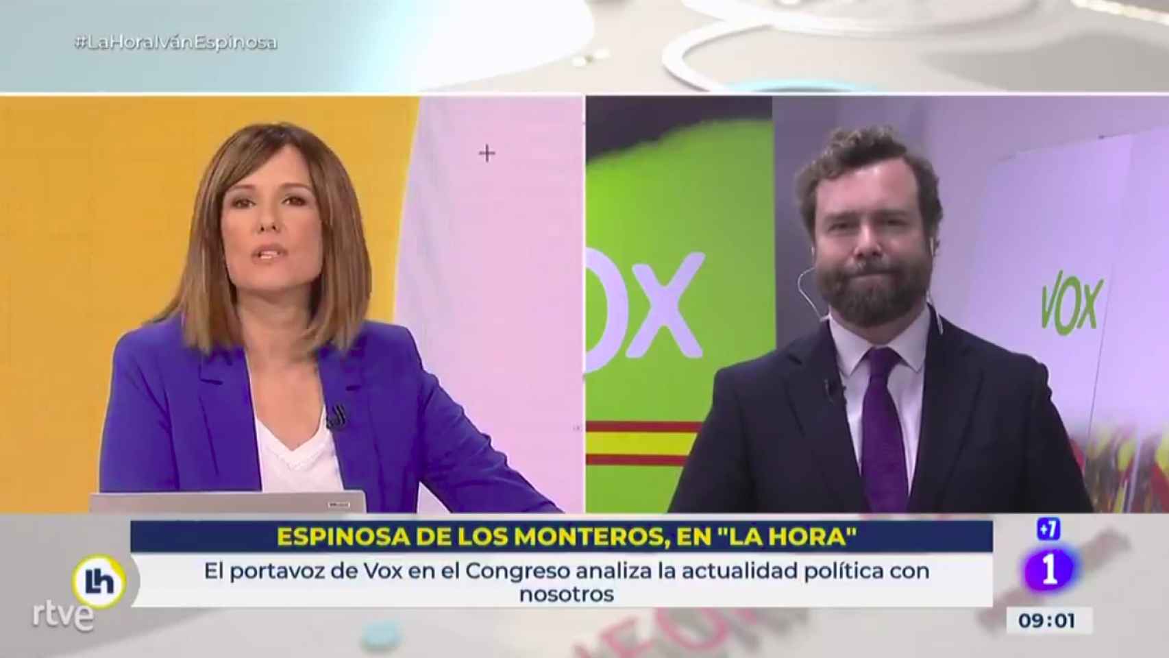 López y Espinosa de los Monteros en la conexión en directo de TVE.