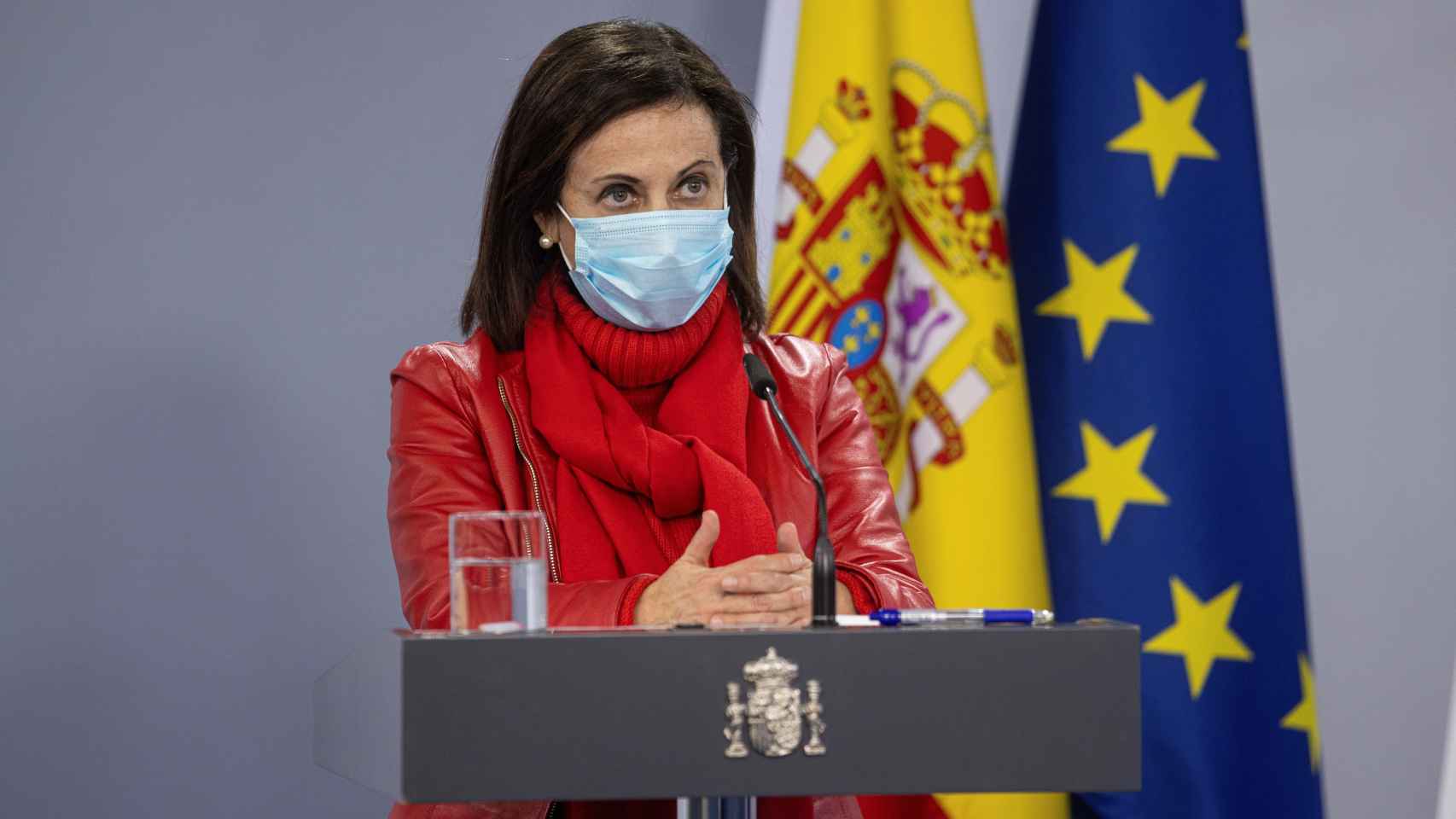 Margarita Robles, ministra de Defensa, en rueda de prensa en Moncloa.