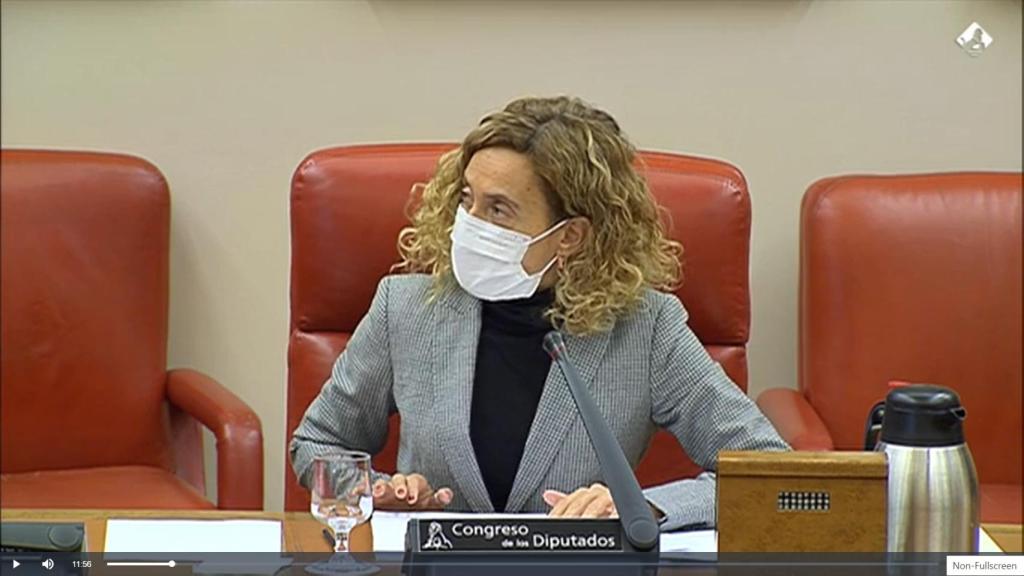 La presidenta del Congreso Meritxell Batet durante la primera comparecencia de los candidatos a presidir RTVE.