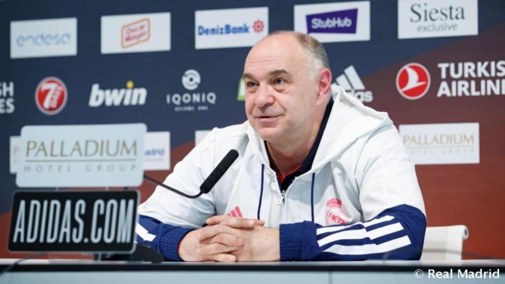 Pablo Laso, en rueda de prensa de la Euroliga