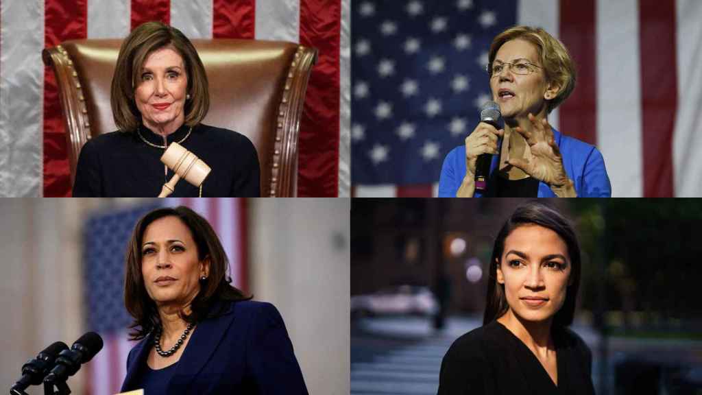 Nancy Pelosi, Elizabeth Warren, Kamala Harris, Alexandria Ocasio-Cortez.