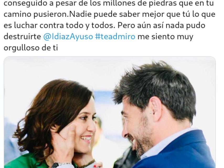 El tuit de Jairo Alonso el día que Isabel Díaz Ayuso fue investida presidenta de la Comunidad de Madrid.