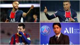 Neymar, Mbappé, Messi y Al-Khelaifi, en un collage