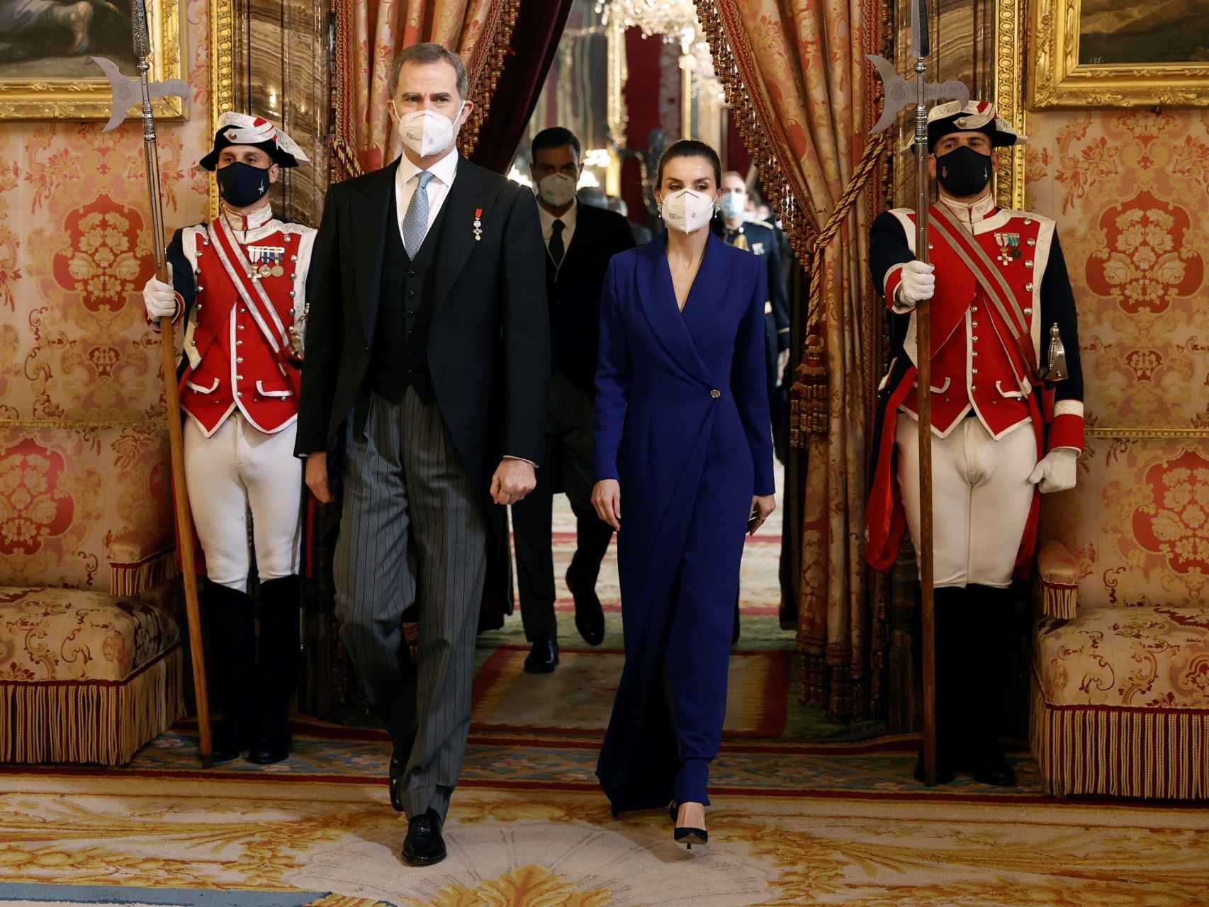 Los reyes Felipe VI y Letizia presidiendo la recepción del cuerpo diplomático acreditado en el Palacio Real.