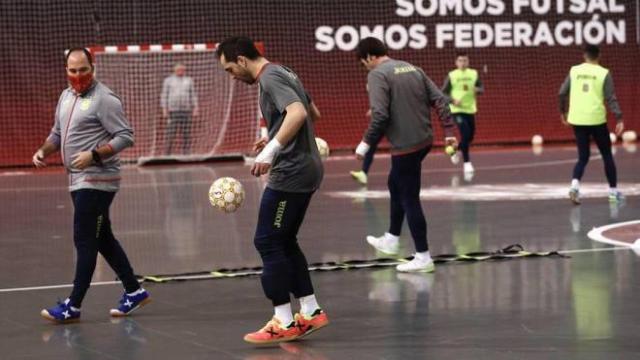 La Selección de fútbol sala, durante un entrenamiento