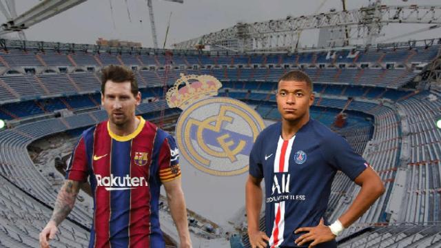 Messi y Mbappé con el Santiago Bernabéu de fondo