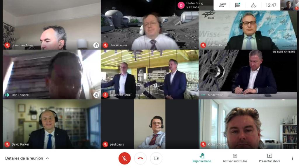 Instantánea de la rueda de prensa virtual de la ESA respecto a sus módulos de servicio Orion