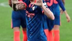Ocampos celebra su gol con el Sevilla al Almería en la Copa del Rey