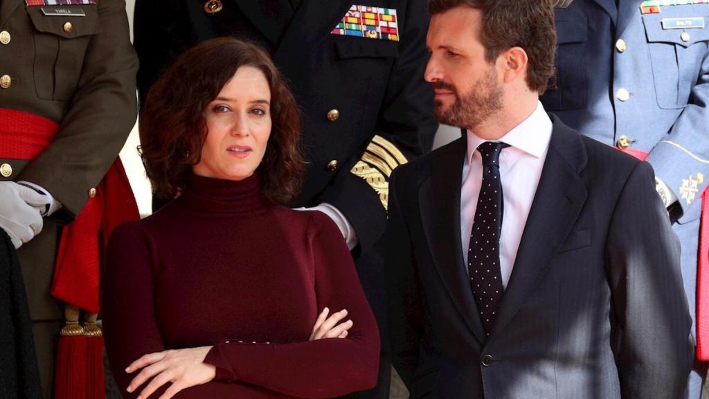 El presidente del PP, Pablo Casado,con la presidenta de Madrid, Isabel Díaz Ayuso.