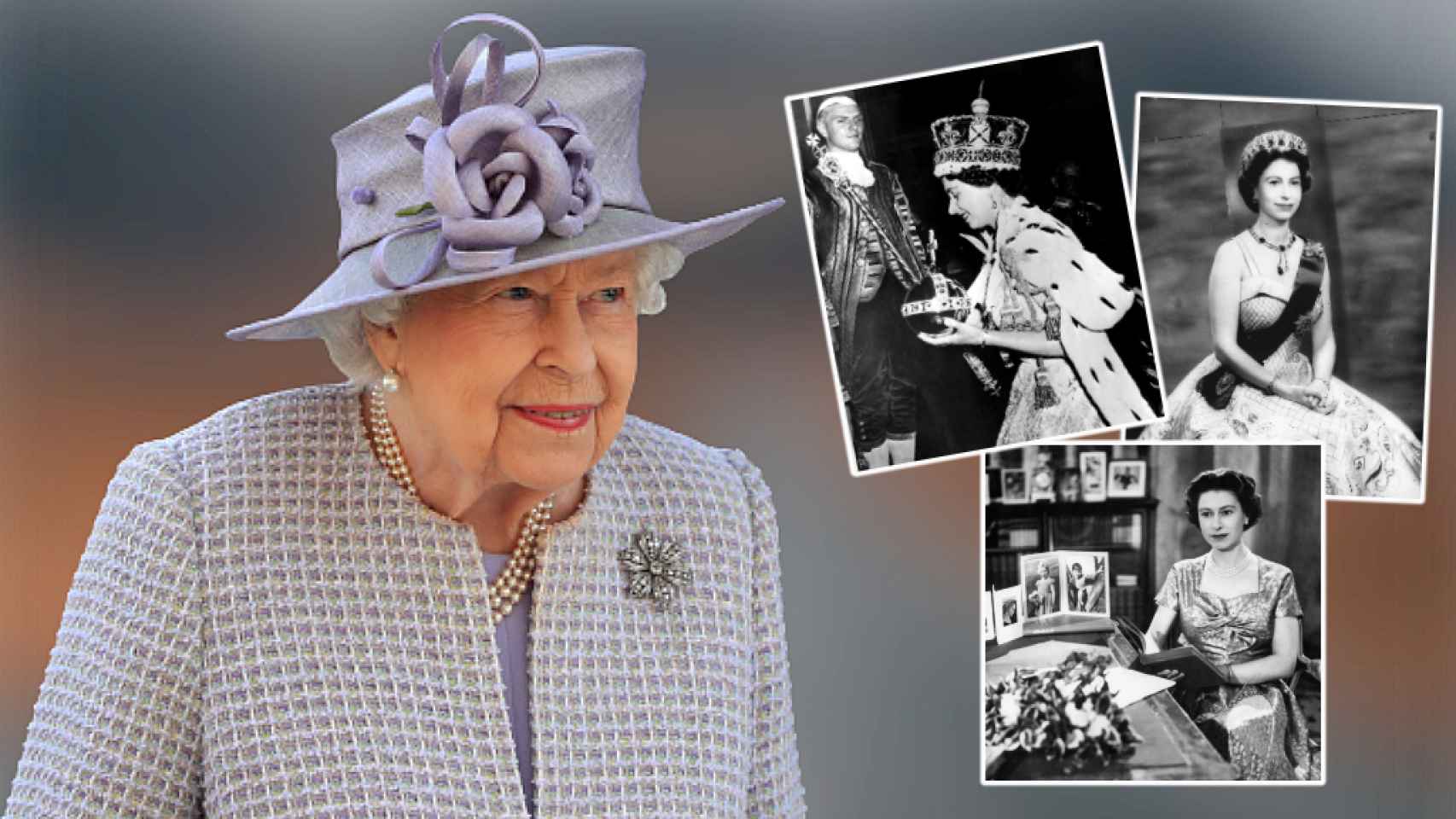 La reina Isabel, que cumple 69 años en el trono británico, en un fotomontaje de JALEOS.