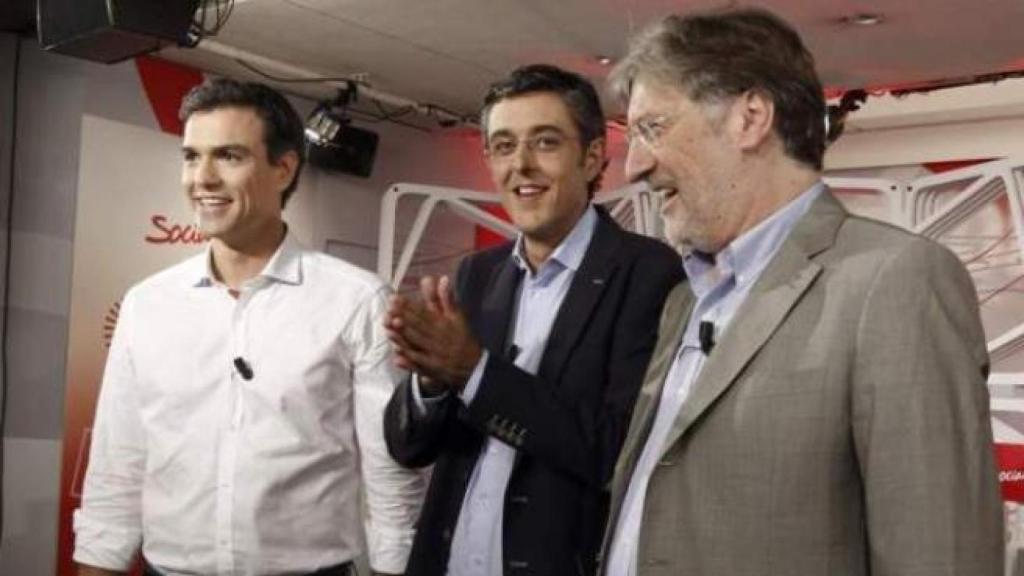 Sánchez, Madina y Pérez Tapias, durante un debate en 2014.