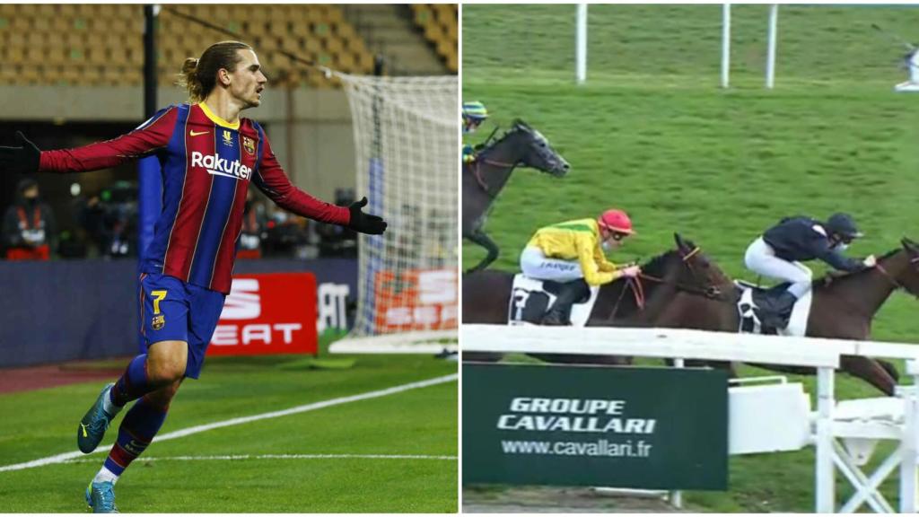 Montaje fotográfico con Griezmann y su potra Krishnadargent