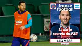 Leo Messi y un fotomontaje con la portada de France Football
