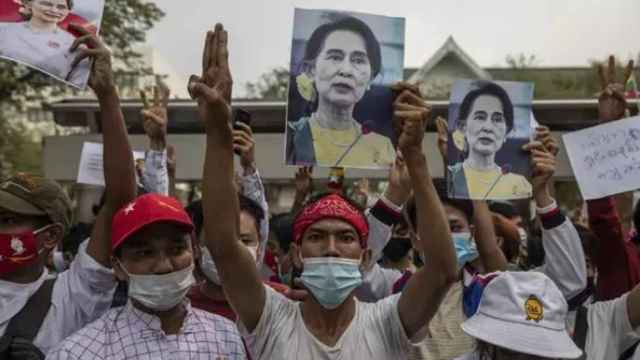 Protestas contra el golpe de Estado en Birmania.