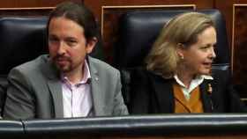 Pablo Iglesias y Nadia Calviño en el Congreso de los Diputados en una imagen de archivo.