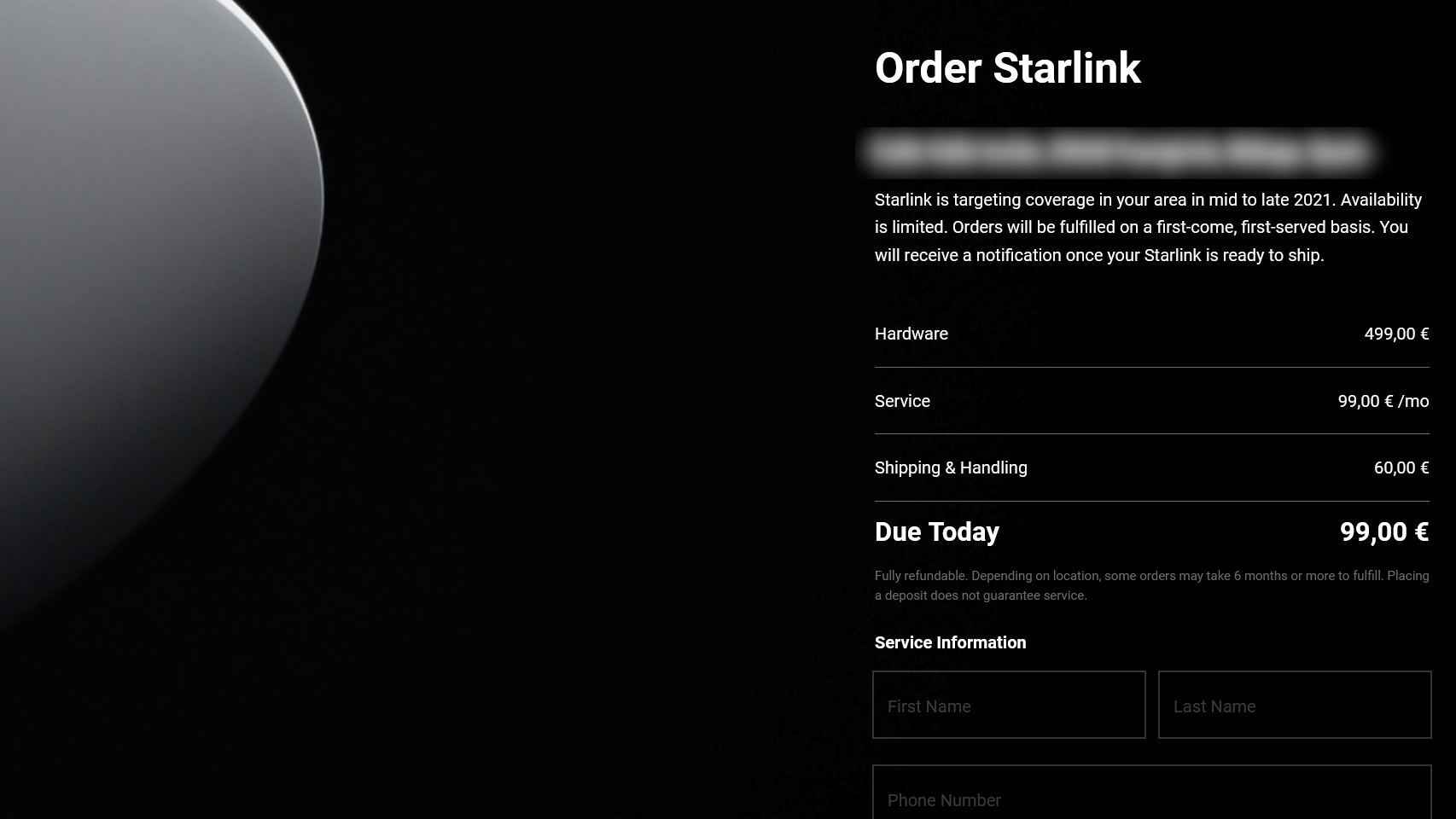 Página para reservar Starlink en España