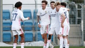 Los jugadores del Castilla celebran un gol ante Las Rozas
