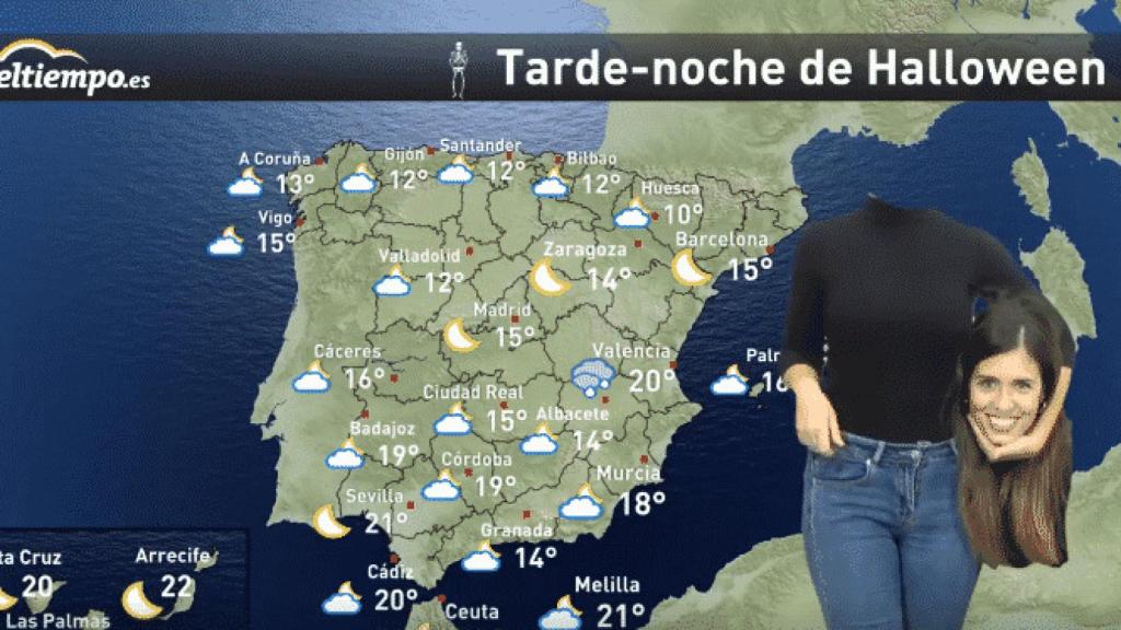 Mar Gómez dando la predicción meteorológica el día de Halloween.