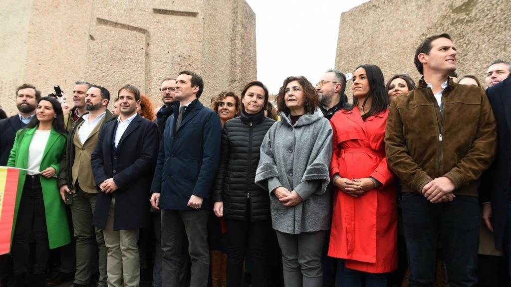 Abascal, Casado y Rivera, hace dos años en la Plaza de Colón.