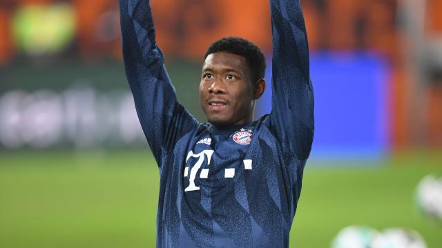 David Alaba, en un calentamiento con el Bayern Múnich