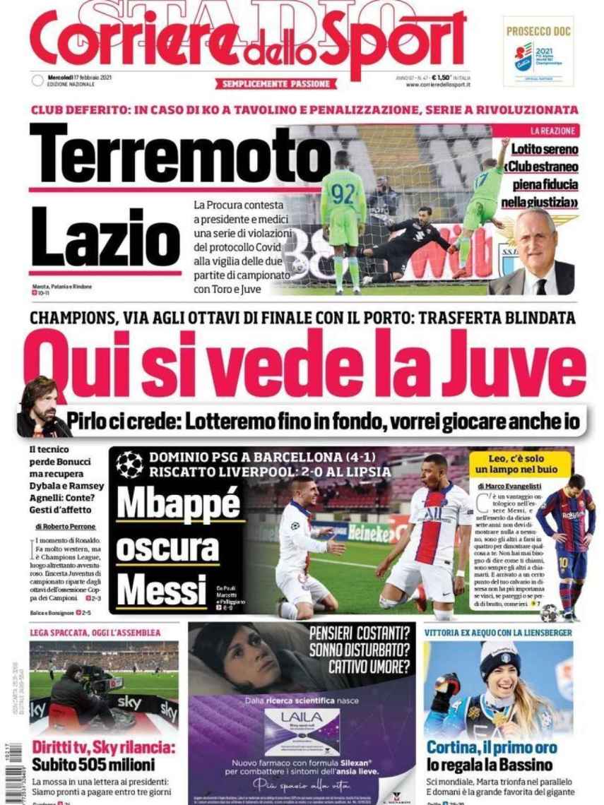 La portada del diario Corriere dello Sport (17/02/2021)