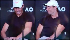 Rafa Nadal sufre un calambre en sala de prensa